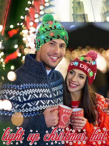 Miniatura 6 de 4 piezas LED Navidad Beanie Hat Led Light Up Christmas Hat Knit Christmas Cap con 6 luces, Multicolorido
