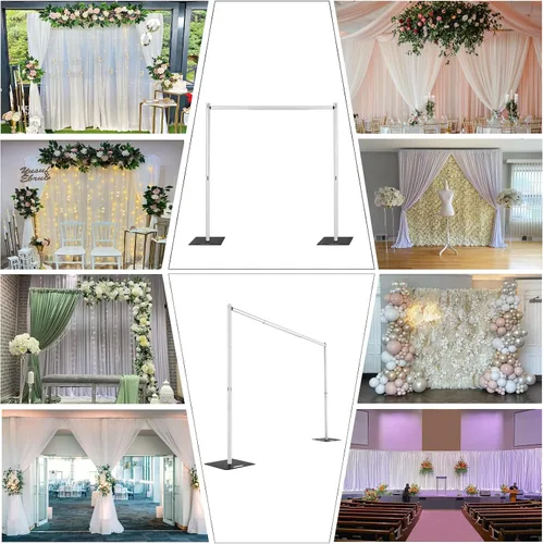 Miniatura 7 de Hecis Soporte de fondo de tubo y cortina, soporte de fondo de 8 x 10 pies, fondo de metal ajustable resistente para bodas, fiestas, fiestas