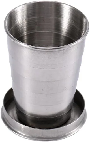 Walfront Taza plegable de acero inoxidable con llavero, vaso de chupito portátil retráctil para camping, senderismo, beber al aire libre (pequeño