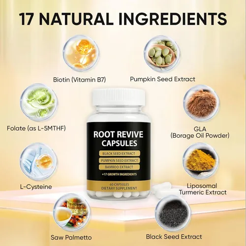Miniatura 4 de Root Revive Cápsulas para mujeres negras, nutre el cabello adelgazante y aumenta el grosor del cabello, con extracto de semilla negra, biotina, 17