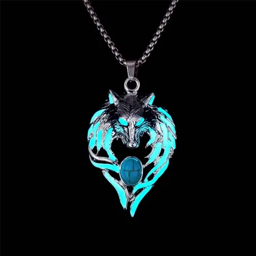 Miniatura 3 de Collar de lobo para mujeres y hombres, collar luminoso con colgante de cabeza de lobo vikingo, regalo de Halloween, joyería que brilla