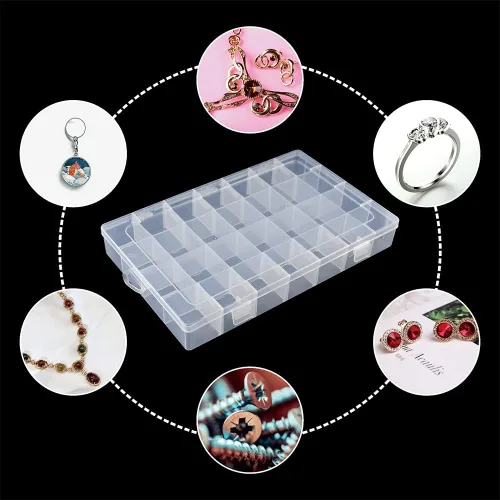Miniatura 6 de Paquete de 3 cajas organizadoras de 28 compartimentos con separadores ajustables Parkical, contenedor de almacenamiento de plástico de 28 rejillas