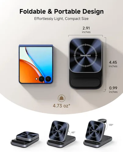 Miniatura 4 de SwanScout Cargador inalámbrico para Samsung Z Flip 7/7 FE/6/5/4/3, estación de carga 3 en 1 para Galaxy Watch 8 Classic/8/Ultra/7/FE/6/5/4