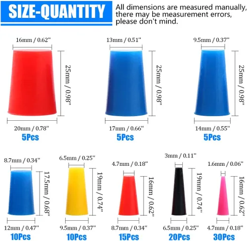 Miniatura 2 de Glarks Kit surtido de tapones cónicos de goma de silicona para enmascarar agujeros durante el recubrimiento en polvo, pintura, inmersión hidráulica