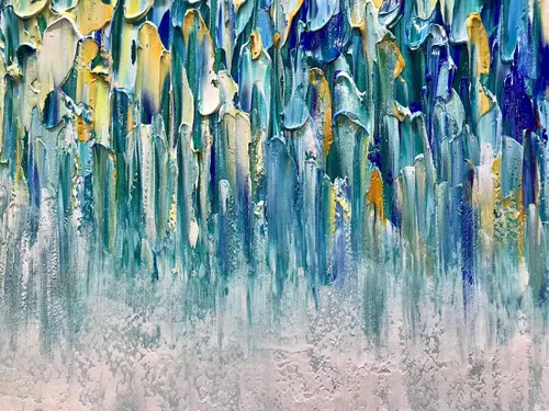 Miniatura 4 de AMEI Arte, 24 x 60 pulgadas, grande, pintado a mano, abstracto, texturizado, dorado, azul, pinturas acrílicas, arte de pared multicolor, estirado