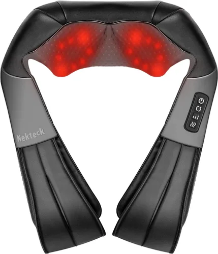 Nekteck - Masajeador Shiatsu para el Cuello con Alivio del Dolor, Tejido Profundo con Calor, Almohada de Masaje de Amasamiento 3D, Masajeador para