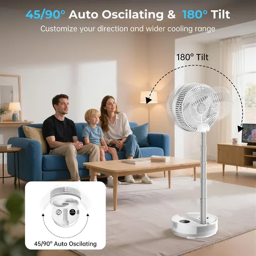 Miniatura 11 de Ventilador de viaje portátil de 40000 mAh, ventilador plegable recargable, funcionamiento de 106 horas, ventilador oscilante de pie de 8 Blanco