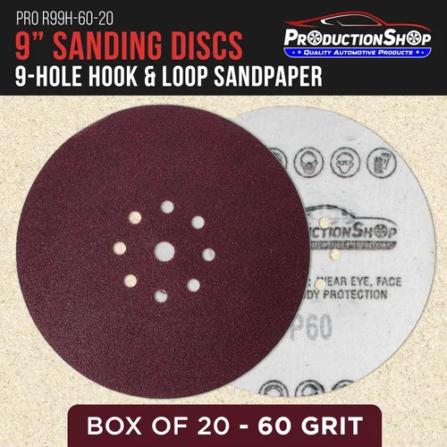 Miniatura 2 de ProductionShop Discos de lijado de grano 60 con patrón rojo de 9 agujeros de 9 pulgadas, caja de 20 – Papel de lija sin polvo con respaldo de gancho