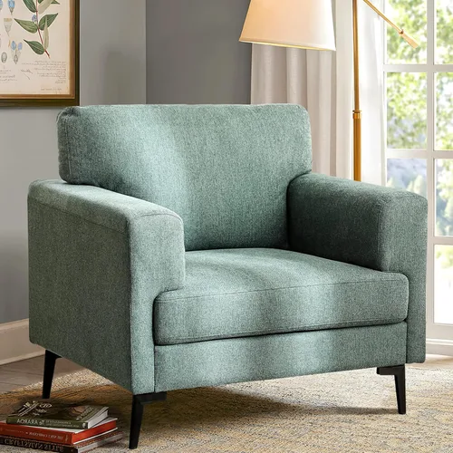 Miniatura 14 de CDCASA - Sillón Accent, juego de sillas modernas de mediados de siglo de tela de lino extragrande, cómodo sillón tapizado para lectura, juego