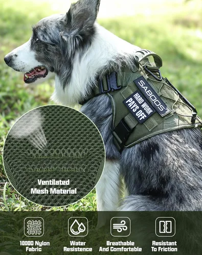 Miniatura 6 de Arnés militar para perro, sin tirones, con asa y Molle, de fácil control, arnés para perro, arnés de entrenamiento para caminar, ajustable, Verde
