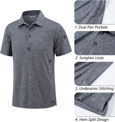 Miniatura 4 de TACVASEN Men's Golf Polo Shirts Short Sleeve Quick Dry Collared Casual Shirt with Buttons PerformanceT-Shirt