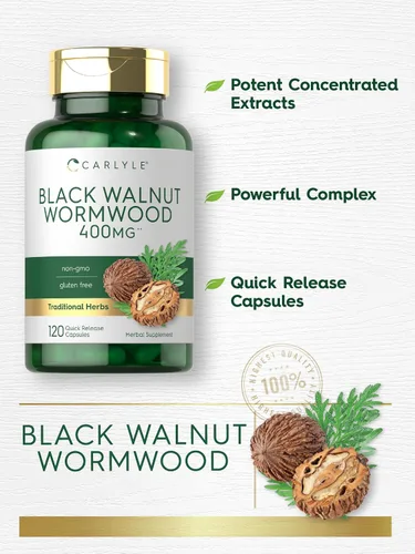 Miniatura 3 de Carlyle Wormwood Black Walnut 120 Cápsulas Complejo herbario Sin OMG, sin gluten