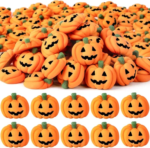 60 dijes de resina de Halloween, diseño de calabaza, mini dijes de espalda plana, calabaza, calabaza sonriente en miniatura para reuniones de