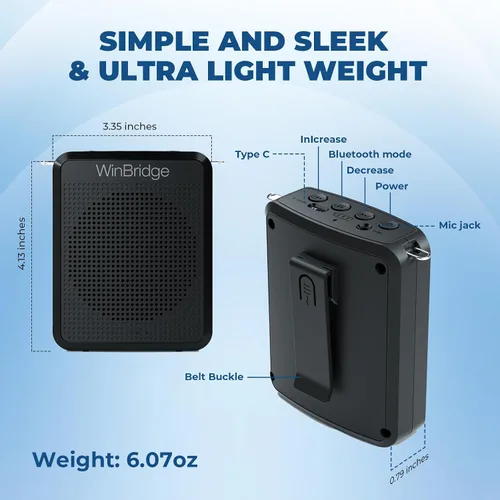 Miniatura 4 de WinBridge - Amplificador de voz con micrófono inalámbrico con sistema de megafonía para profesores, aula, hablar en público, gimnasio, guías