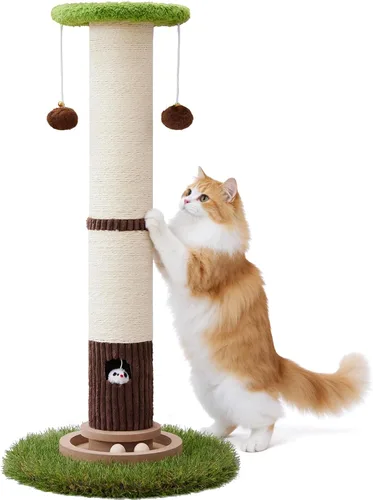 Woochpet Poste rascador de gato de 34 pulgadas de alto con juguete de pista de bola para gatos, resistente y grueso, poste rascador de sisal natural