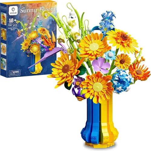 Miniatura 10 de Juego de construcción de ramo de rosas de orquídeas para adultos, regalos para mamá, esposa, mujer, pareja, novia, adolescente, colección botánica
