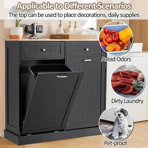 Miniatura 4 de AHB Gabinete de Bote de Basura Abatible de 13 Galones, Gabinete de Basura Oculto para Cocina, Gabinete de Reciclaje Independiente con Cajones