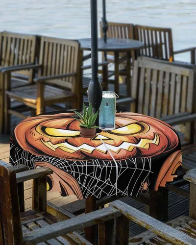 Miniatura 6 de Manteles de Halloween para exteriores con agujero para paraguas y cremallera, diseño de fantasma, acuarela de terror, fantasma, impermeable