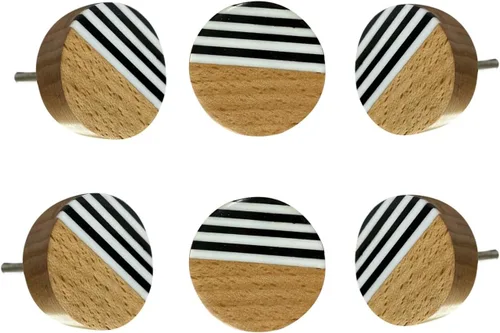 Miniatura 28 de Perilla Home Juego de 6 pomos de puerta de madera - Pomos decorativos ovalados con incrustación para puerta con mango, elegante adición