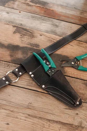 Miniatura 5 de Cinturón personalizado de cuero Hori Hori con funda, podador y bolsillos para tijeras. Cinturón de herramientas de jardinería personalizado