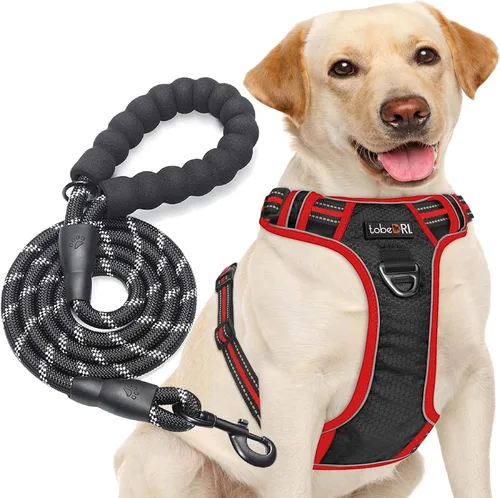 TobeDRI - Arnés antitirones para perro, ajustable, reflectante, tela Oxford fácil de controlar, para perros medianos y grandes con una correa de 5