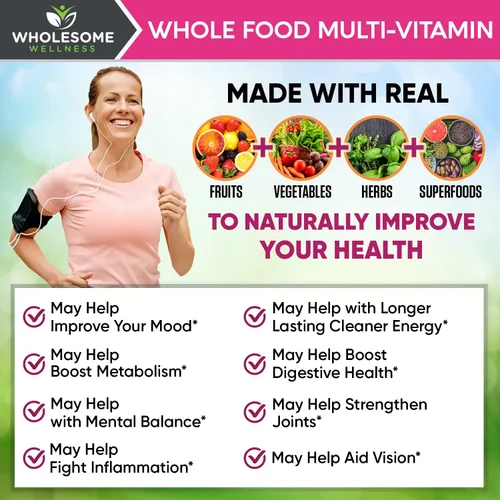 Miniatura 4 de Whole Food Multivitamínico para mujeres – Multi Vitaminas, Minerales, Extractos Orgánicos – Vegano Vegetariano – Mejor para la Energía Diaria