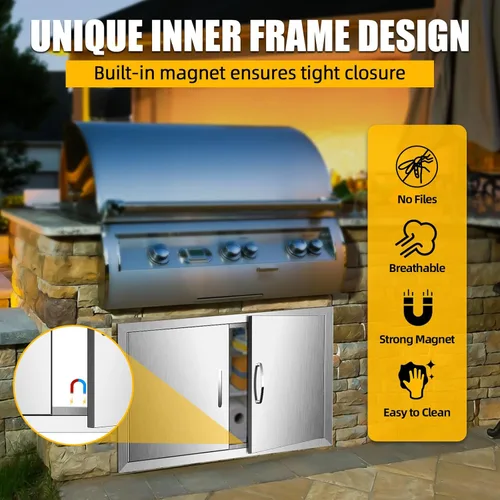 Miniatura 6 de Puerta de acceso para barbacoa de 39 pulgadas de ancho x 26 pulgadas de alto, puertas dobles de acero inoxidable, resistentes a la intemperie