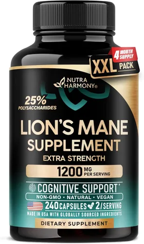 Cápsulas de Suplemento de Melena de León - Melena de León Orgánica - Fabricado en Estados Unidos - Extracto de Cuerpos Fructíferos - 1200 mg, 25%