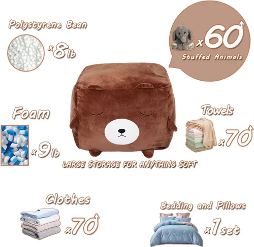 Miniatura 5 de Puf de león fresco para decoración de habitación de niños, puf con cremallera rellenable para organizar juguetes de felpa para niños