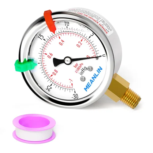 MEANLIN MEASURE - Vacuómetro de presión de vacío -30inHG~0Psi, esfera con cara de 2.5 pulgadas, NPT de 1/8 de pulgada, manómetro de acero inoxidable