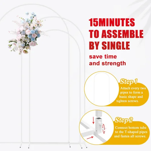 Miniatura 4 de Putros Soporte de arco metálico Chiara para boda, juego de 3 soportes de fondo de arco cuadrado con arcos arqueados de 2.2 m, 2 m, 1.8 m