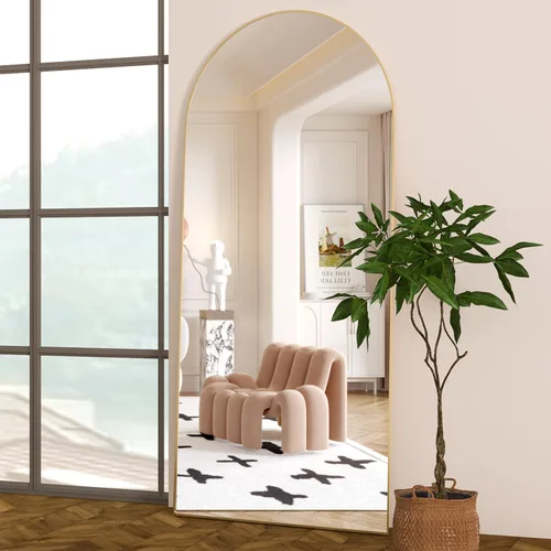 Miniatura 17 de Espejo de longitud completa de 56 x 16 pulgadas, espejo arqueado con soporte de pared, espejo de cuerpo completo plateado, para colocar de pie, Plata
