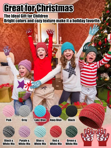 Miniatura 3 de Paquete de 100 gorros y guantes antideslizantes para niños, gorro de punto cálido, guantes de invierno a granel para niños y niñas