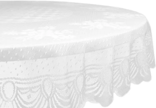 DII Home Essentials 100% poliéster, lavable a máquina, Shabby Chic, mantel vintage o superposición de 63 pulgadas, redondo, encaje floral Negro