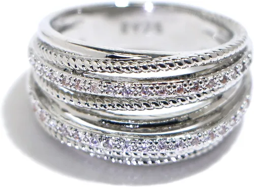 Miniatura 5 de Anillo de plata de ley 925 con circonita cúbica brillante, anillo de compromiso de eternidad para mujer (código 6 de EE. UU.)