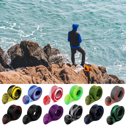 Miniatura 3 de 12 calcetines para caña de pescar, protector de caña de malla trenzada, fundas protectoras para caña, herramientas de pesca. Extremo plano