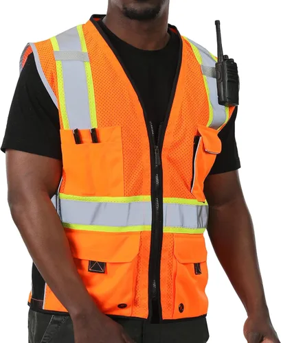 Miniatura 7 de sesafety Chaleco de seguridad reflectante con bolsillos y cremallera, chaleco de construcción de alta visibilidad, chaleco de alta visibilidad, ANSI
