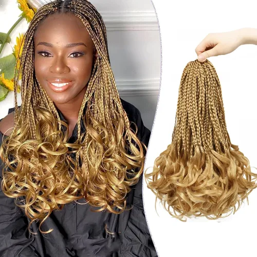 Miniatura 38 de Trenzas de ganchillo rizadas francesas de 22 pulgadas, 8 paquetes, trenzas de caja diosa grises para mujeres, de ganchillo pre-trenzadas con Trenzas