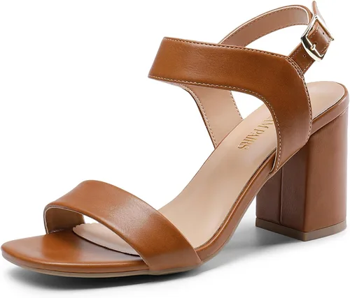 Miniatura 12 de DREAM PAIRS Sandalias de tacón alto y grueso para mujer, con puntera cuadrada, correa en el tobillo, cómodas sandalias