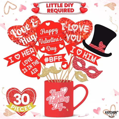 Miniatura 5 de KatchOn, Glitter Happy Valentines Day Banner - Large, Pack of 32 Red Valentine Photo Props Red Pink Heart Garland for Valentines Day Decoration