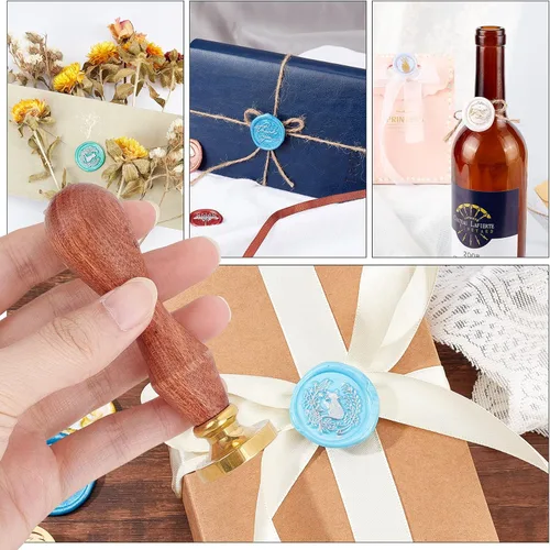 Miniatura 6 de CRASPIRE Sello de cera para gatos, sello de cera de luna, diseño de flores, retro, de 0.98 pulgadas, cabeza de sello de latón extraíble con mango