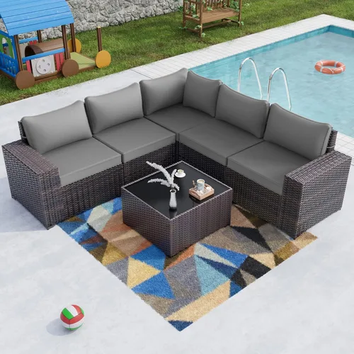 Miniatura 39 de Kullavik Juego de 13 muebles de patio al aire libre con mesa de fogata de gas propano de 43 pulgadas, 55000 BTU, mimbre de polietileno, sofá Arena
