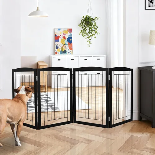 Miniatura 18 de ZJSF Puerta plegable independiente para perros, puerta de madera extra ancha blanca para cachorros, 6 paneles, puertas altas para mascotas