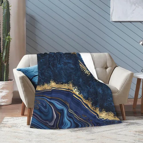 Miniatura 4 de Perinsto Manta de mármol pintado azul ultra suave y cálida para todas las estaciones, manta decorativa de forro polar para cama, silla, automóvil