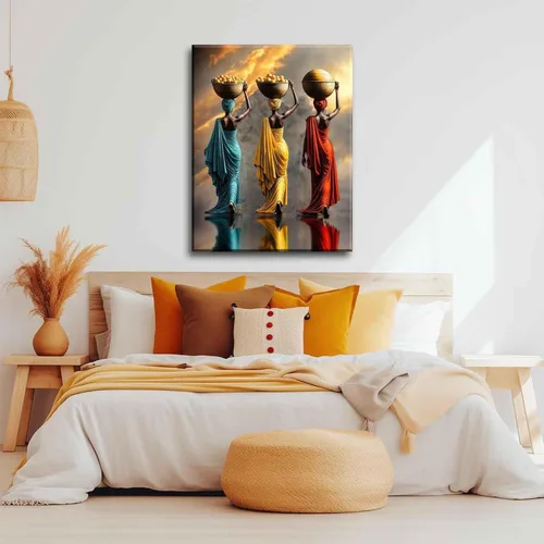 Miniatura 6 de Arte de Lienzo para Pared de Mujer Negra, Pintura de Mujer Afroamericana, Cuadros Decorativos, Pósters Retro Étnicos Rojos Amarillos Azules
