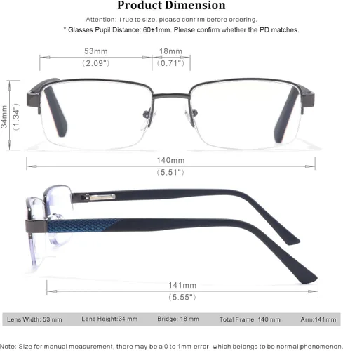 Miniatura 4 de Missfive - Lentes de lectura multifocales progresivas para hombres, 0 potencia en el centro superior, bloqueo de luz azul para lejos/medio/cerca