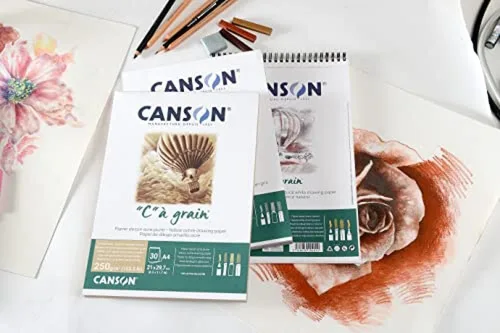 Miniatura 2 de Canson C à Grain A3 - Bloc de papel blanco para dibujo y boceto, 30 hojas, textura de grano fino, pegado en un lado corto, ideal para artistas