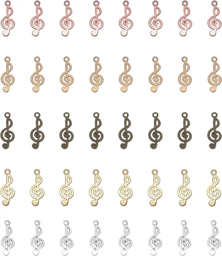 Miniatura 11 de 50 piezas de dijes de notas musicales de metal, símbolo de música vintage, elegante, elegante, instrumento, cuentas colgantes para manualidades
