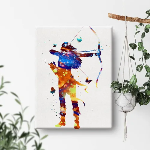 Miniatura 4 de Arquero Girl - Arte de pared de acuarela con arco y mujer, lienzo para decoración de pared del hogar, arte de caza de arcos, regalos de médico