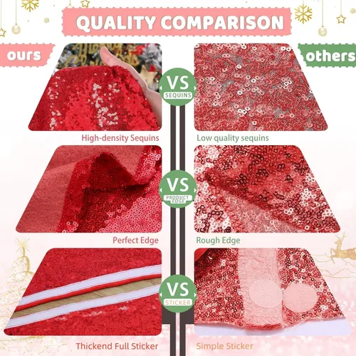 Miniatura 5 de Falda B-Cool de árbol, con lentejuelas brillantes, diseño de árbol de Navidad, color oro rosa con lentejuelas hechas a mano, para el hogar, Rojo
